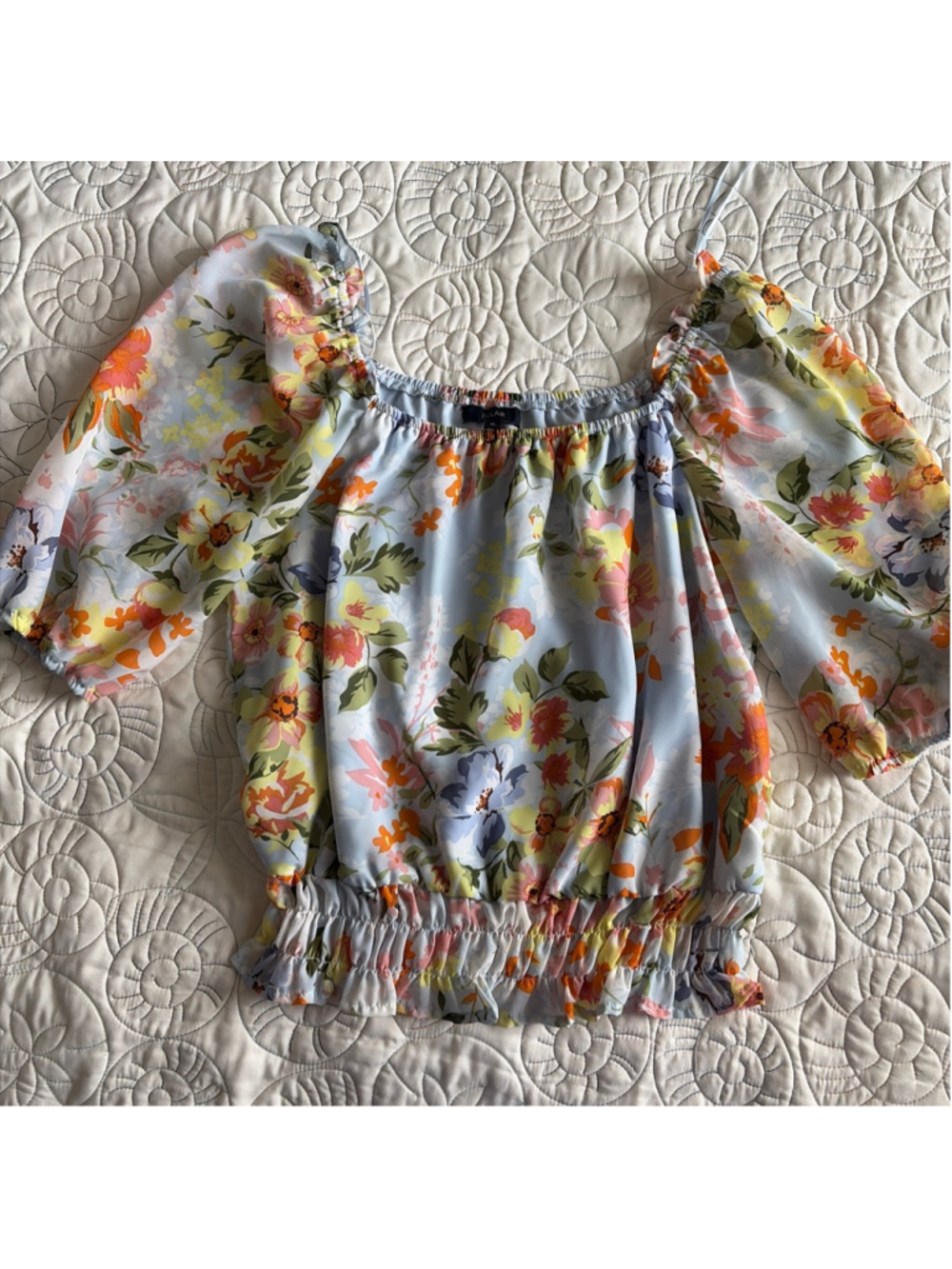 Women's ECLAIR Light Blue Floral Blouse M #0057